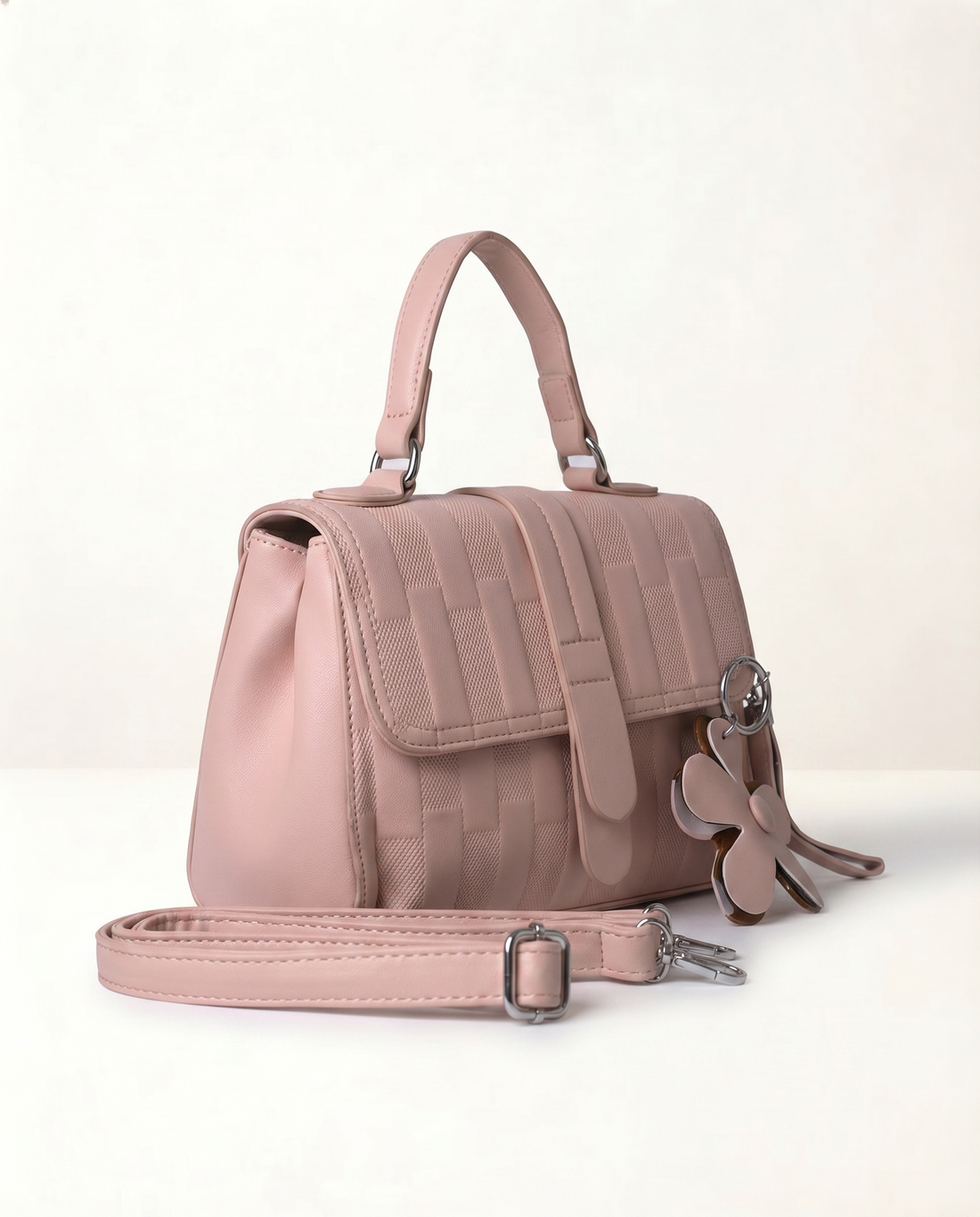 Blush Textured Flap Handbag