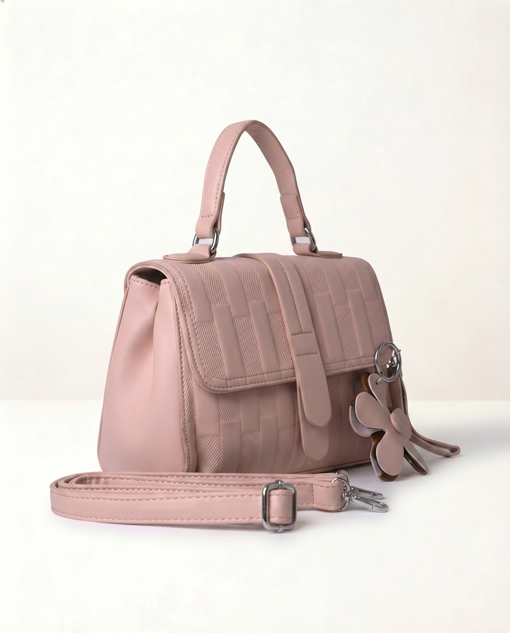 Blush Textured Flap Handbag